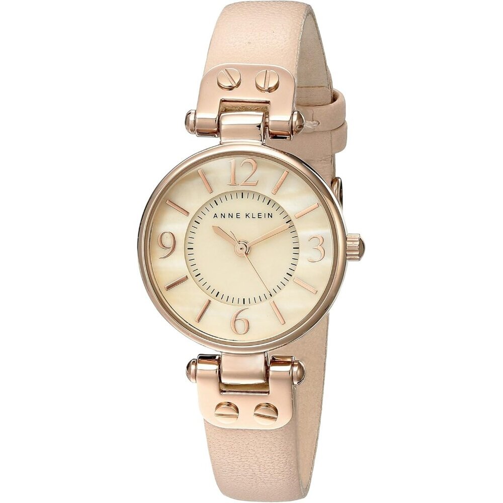 Women's Blush/Gold Domed Mineral Crystal Lens Leather Strap Buckle Closure Watch